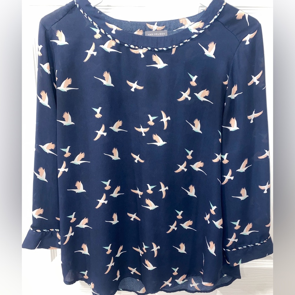 Van Heusen Dark Blue Bird Pattern Blouse